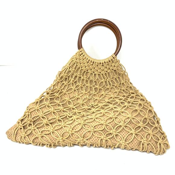 Urban Expressions Macrame Net Top Handle Bag Faux Leather Interior Beige - Picture 2 of 7